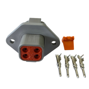 CONECTOR DEUTSCH MACHO 4 VIAS COM FLANGE DTP04-4P, COM TERMINAIS